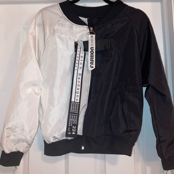 Two-Tone Lettering Zip Bomber Jacket - Picture 3 of 4